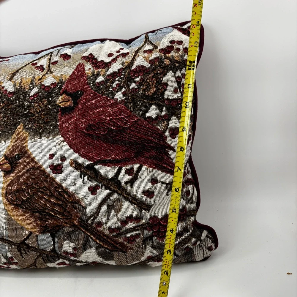 Winter Cardinal Woven Tapestry Throw Pillow Red Bird Holiday Decor 12.5x12.5